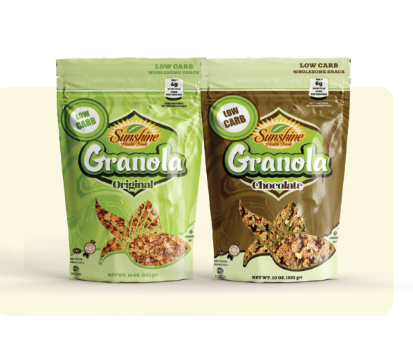 Sunshine Low Carb Granola in Original and Chocolate