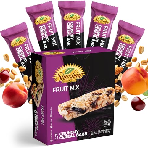 Sunshine Fruit Mix Crunchy Cereal Bars box with five wrapped bars